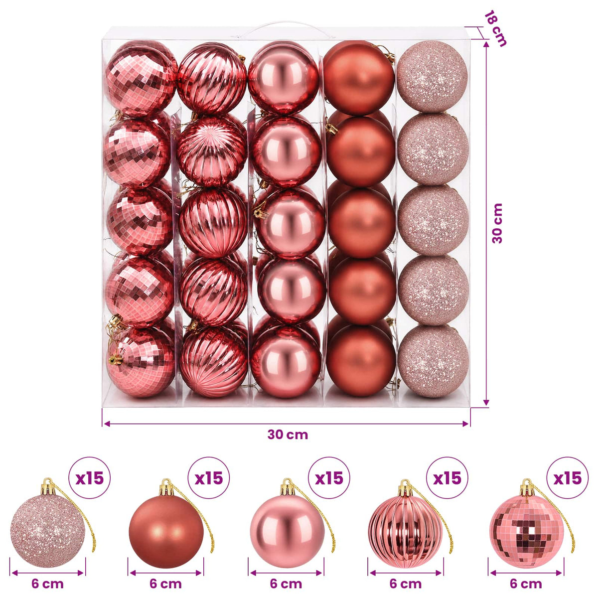 Christmas Ball Set 75 pcs Pink and Rose 6 cm Polystyrene
