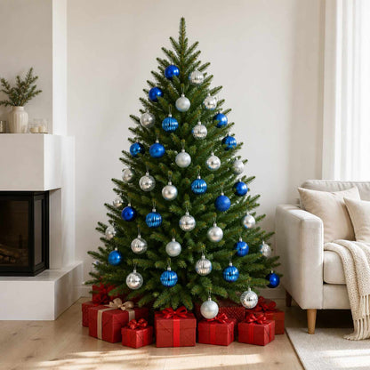 Christmas Ball Set 75 pcs Blue and Silver 6 cm Polystyrene