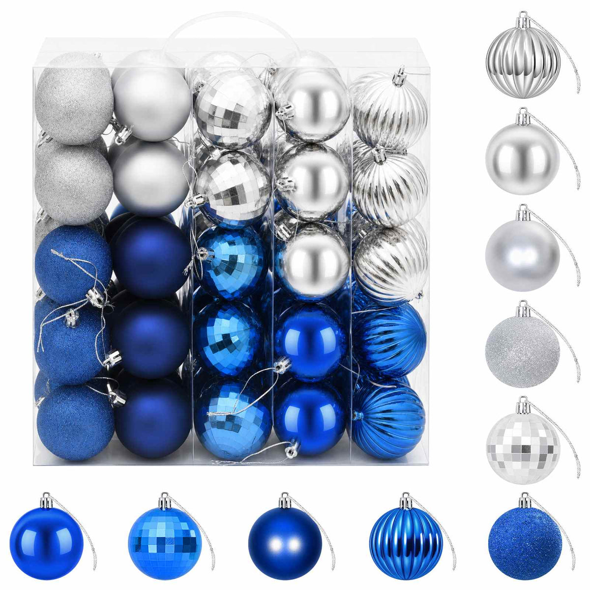 Christmas Ball Set 75 pcs Blue and Silver 6 cm Polystyrene