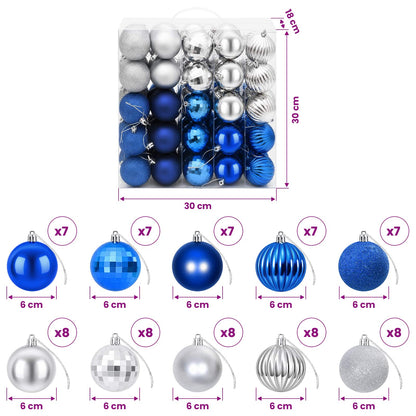 Christmas Ball Set 75 pcs Blue and Silver 6 cm Polystyrene