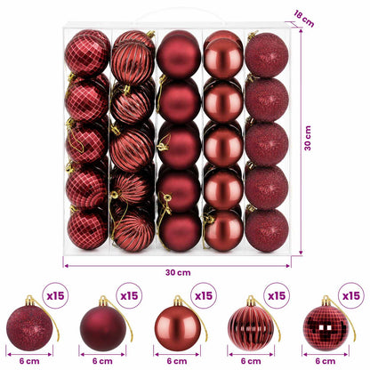 Christmas Ball Set 75 pcs Wine Red 6 cm Polystyrene
