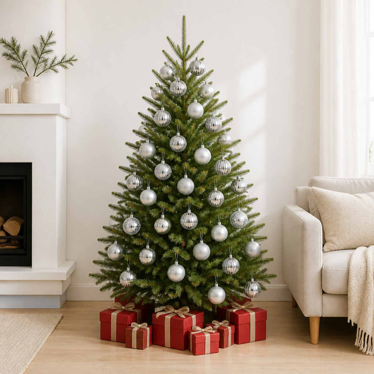 Christmas Ball Set 50 pcs Silver 8 cm Polystyrene