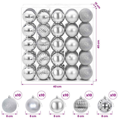 Christmas Ball Set 50 pcs Silver 8 cm Polystyrene