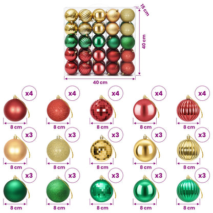 Christmas Ball Set 50 pcs Red, Gold and Green 8 cm Polystyrene