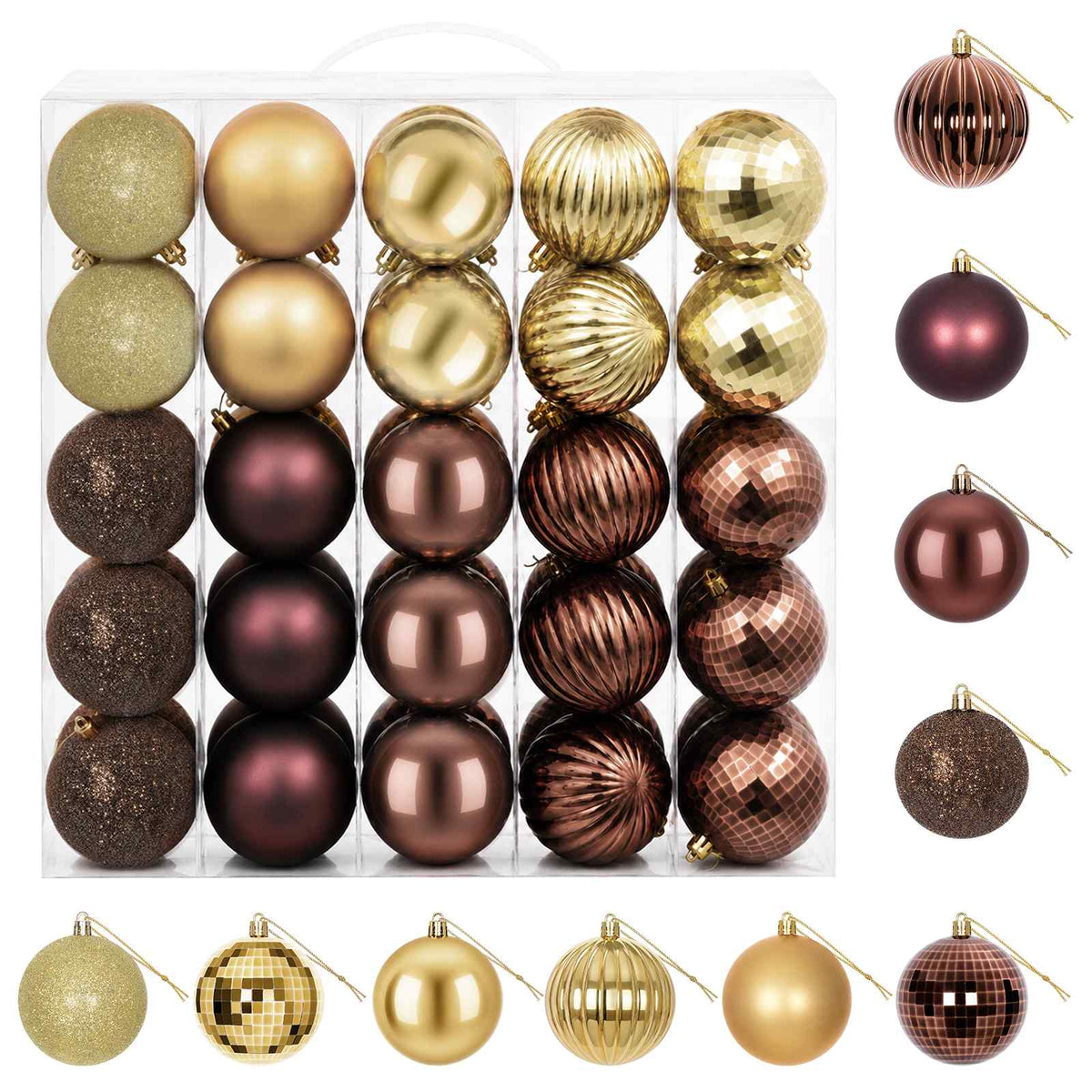 Christmas Ball Set 50 pcs Brown and Gold 8 cm Polystyrene