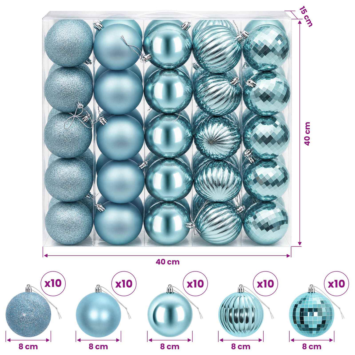 Christmas Ball Set 50 pcs Turquoise 8 cm Polystyrene