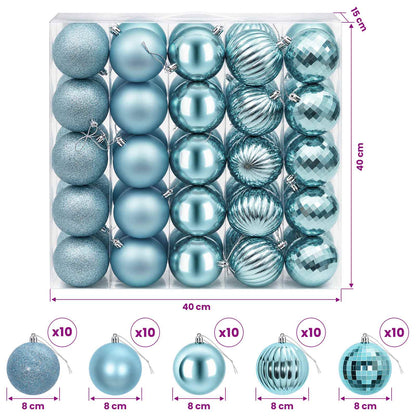 Christmas Ball Set 50 pcs Turquoise 8 cm Polystyrene