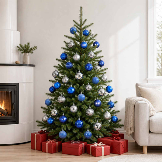 Christmas Ball Set 50 pcs Blue and Silver 8 cm Polystyrene