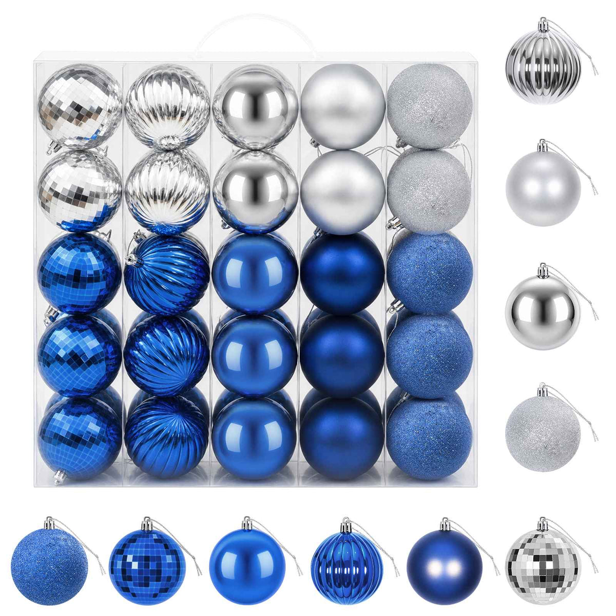 Christmas Ball Set 50 pcs Blue and Silver 8 cm Polystyrene