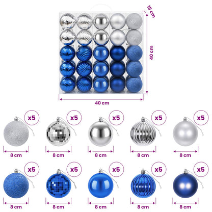 Christmas Ball Set 50 pcs Blue and Silver 8 cm Polystyrene