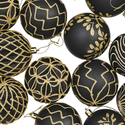 Christmas Ball Set XL 18 pcs Black and Gold 8 cm Polystyrene