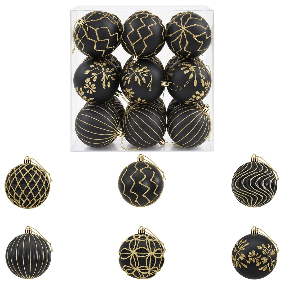 Christmas Ball Set XL 18 pcs Black and Gold 8 cm Polystyrene