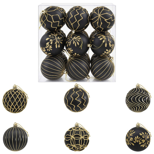 Christmas Ball Set XL 18 pcs Black and Gold 8 cm Polystyrene