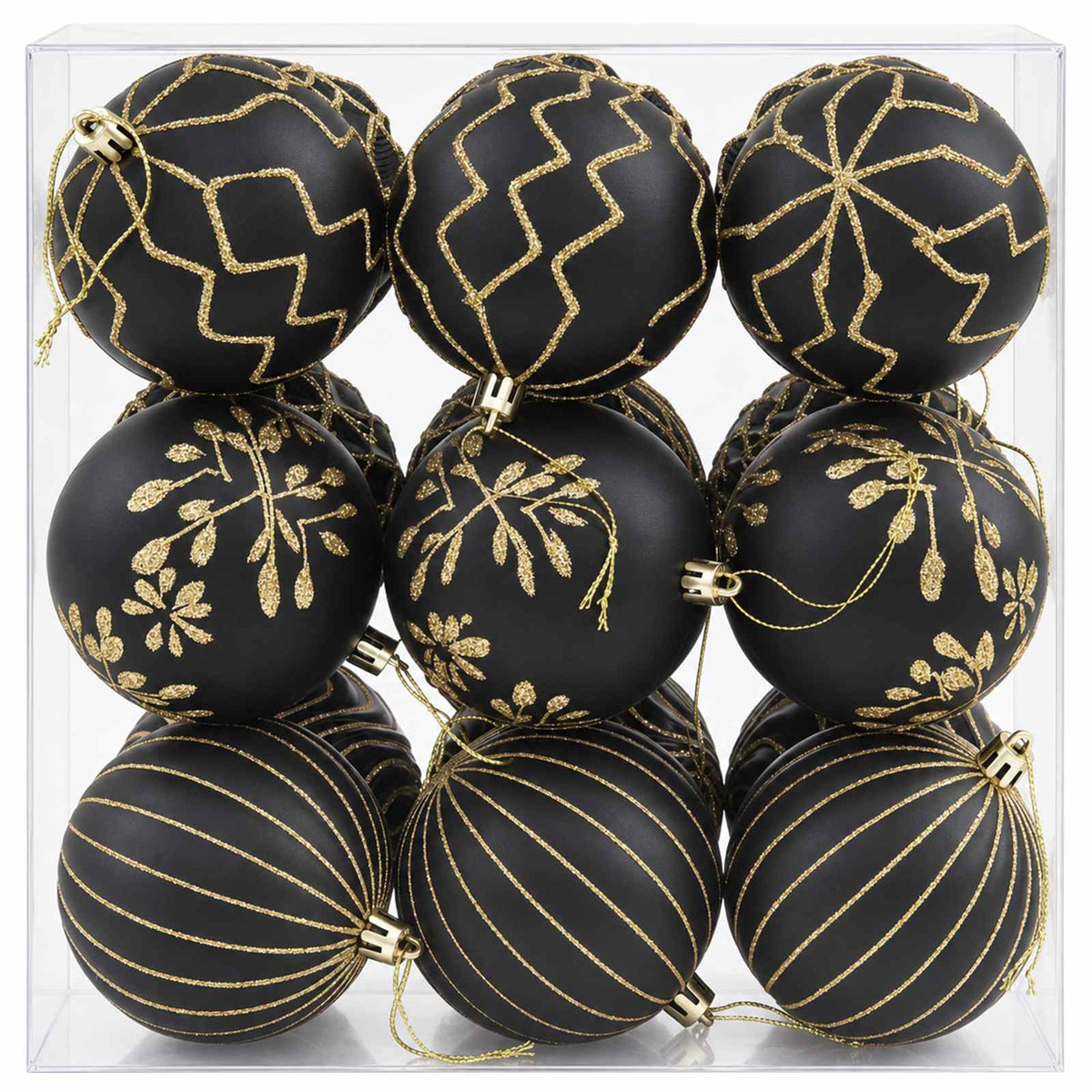 Christmas Ball Set XL 18 pcs Black and Gold 8 cm Polystyrene