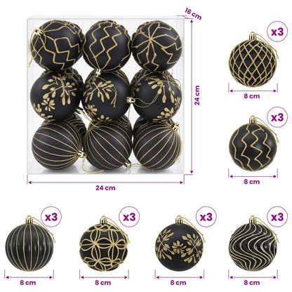 Christmas Ball Set XL 18 pcs Black and Gold 8 cm Polystyrene