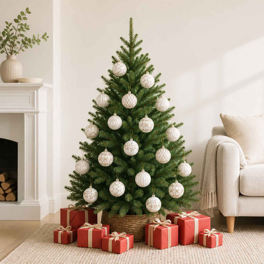 Christmas Ball Set XL 18 pcs White and Rose Gold 8 cm