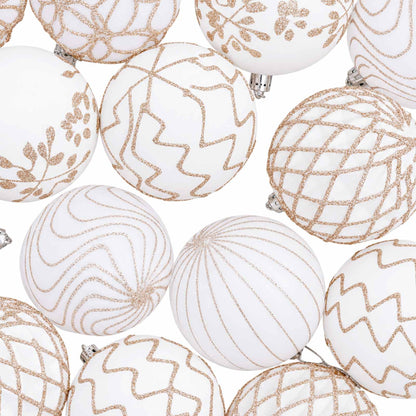 Christmas Ball Set XL 18 pcs White and Rose Gold 8 cm