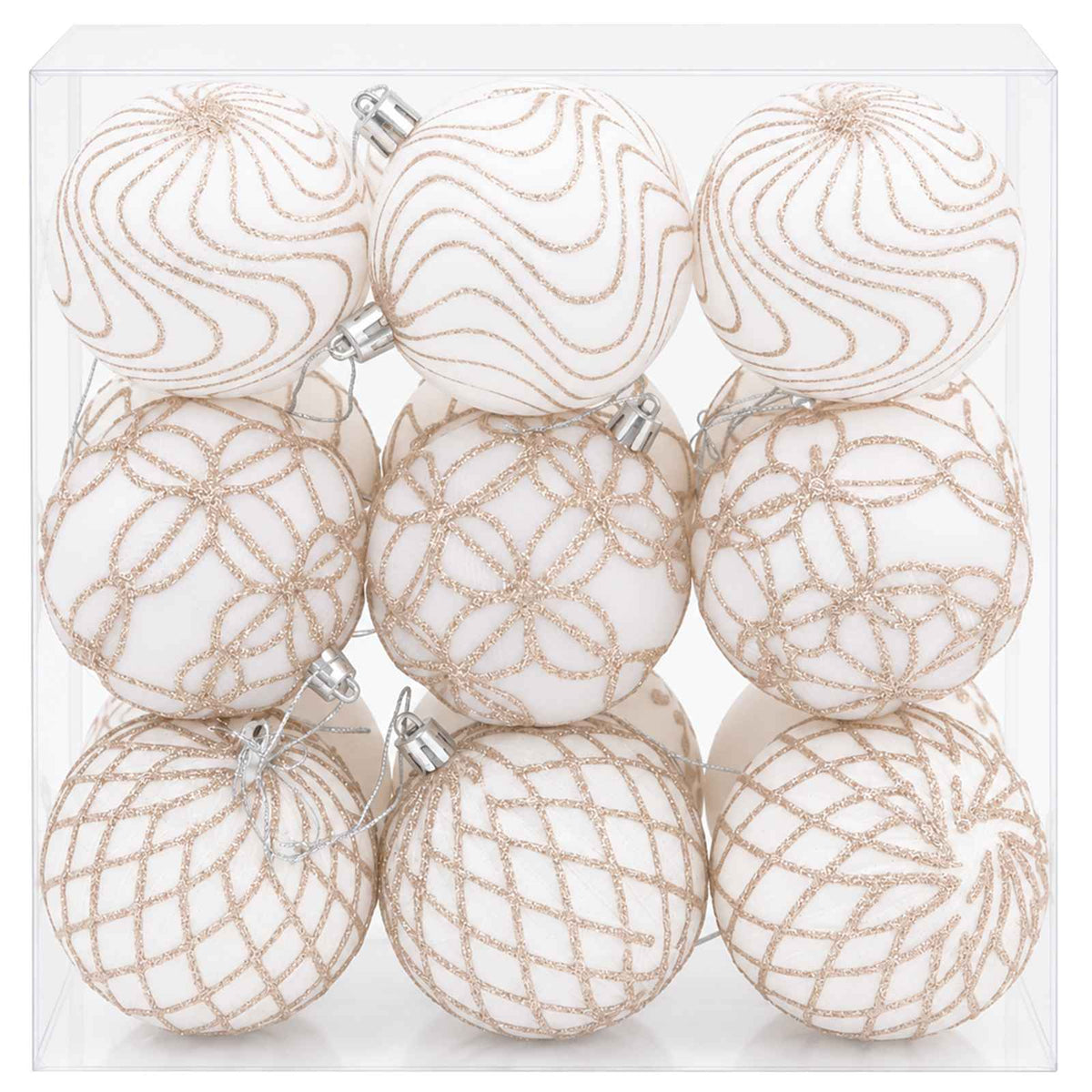 Christmas Ball Set XL 18 pcs White and Rose Gold 8 cm