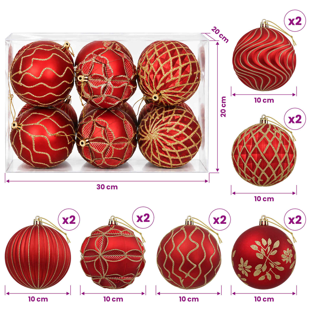 Christmas Ball Set XL 12 pcs Red and Gold 10 cm Polystyrene