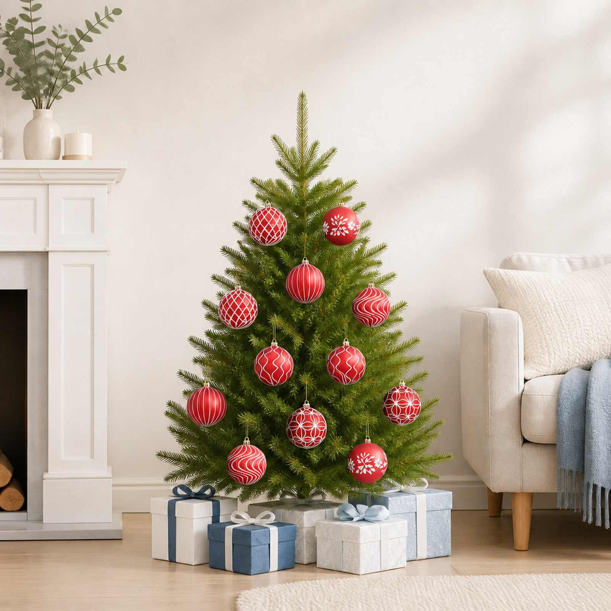 Christmas Ball Set XL 12 pcs Red and White 10 cm Polystyrene