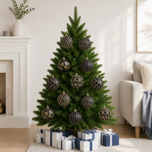 Christmas Ball Set XL 12 pcs Black and Gold 10 cm Polystyrene