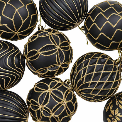 Christmas Ball Set XL 12 pcs Black and Gold 10 cm Polystyrene