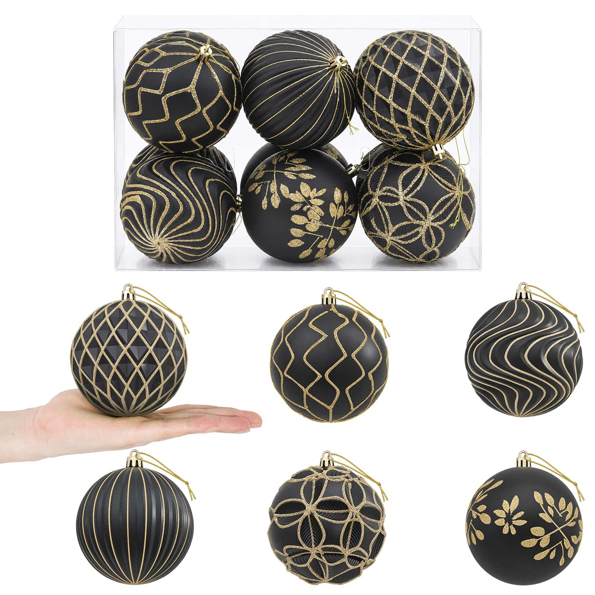 Christmas Ball Set XL 12 pcs Black and Gold 10 cm Polystyrene