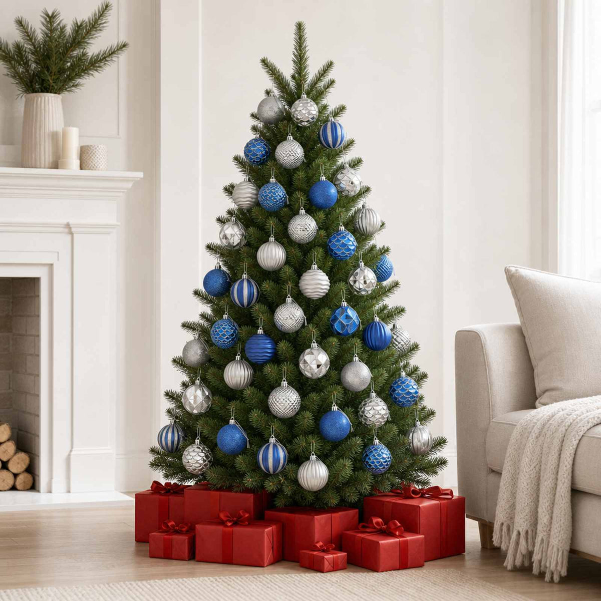 Christmas Ball Set 36 pcs Blue and Silver 6 cm Polystyrene