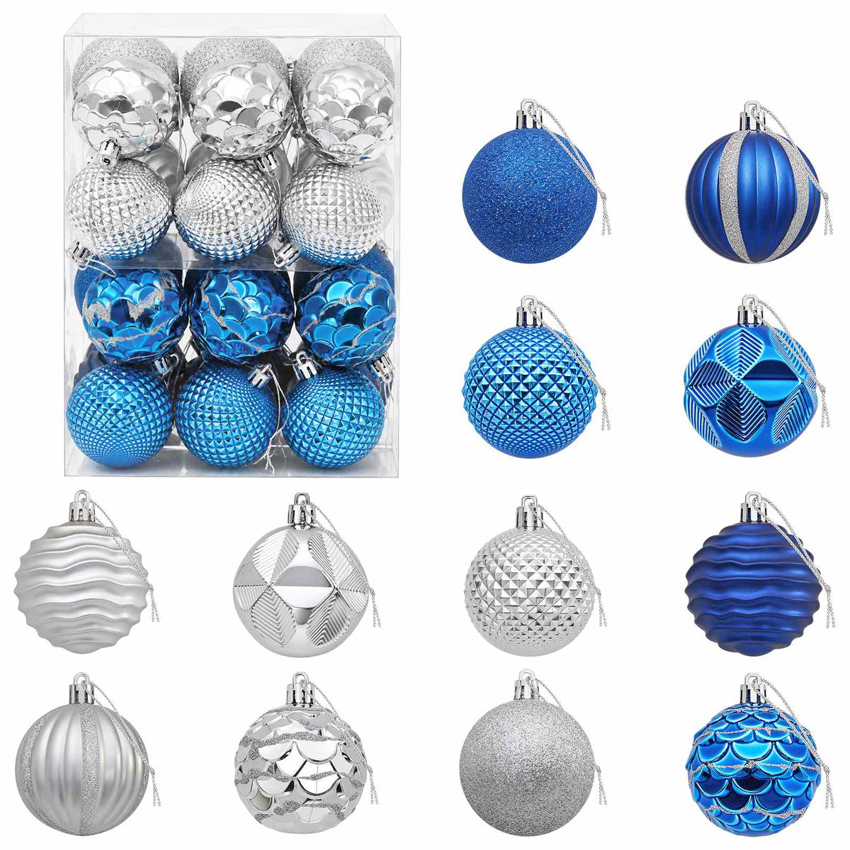 Christmas Ball Set 36 pcs Blue and Silver 6 cm Polystyrene