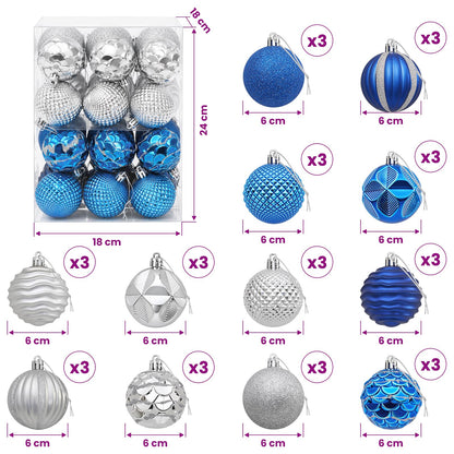 Christmas Ball Set 36 pcs Blue and Silver 6 cm Polystyrene