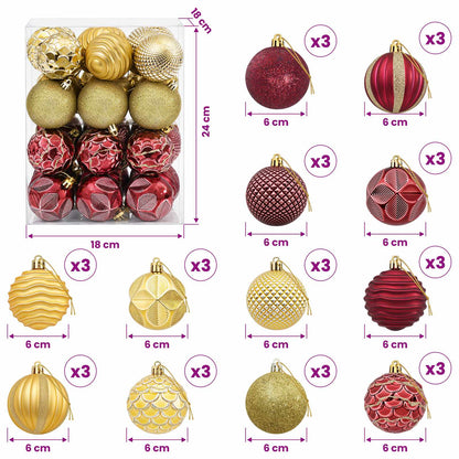 Christmas Ball Set 36 pcs Gold and Wine Red 6 cm Polystyrene