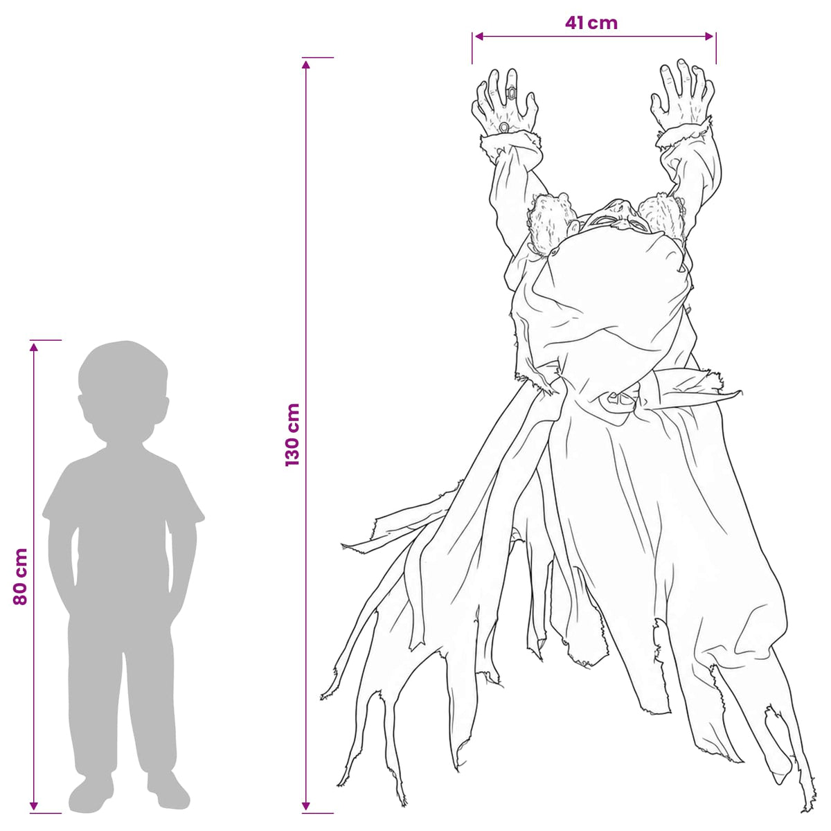 Halloween Crawling Zombie SPOOKA Black 41 x 130 x 24 cm