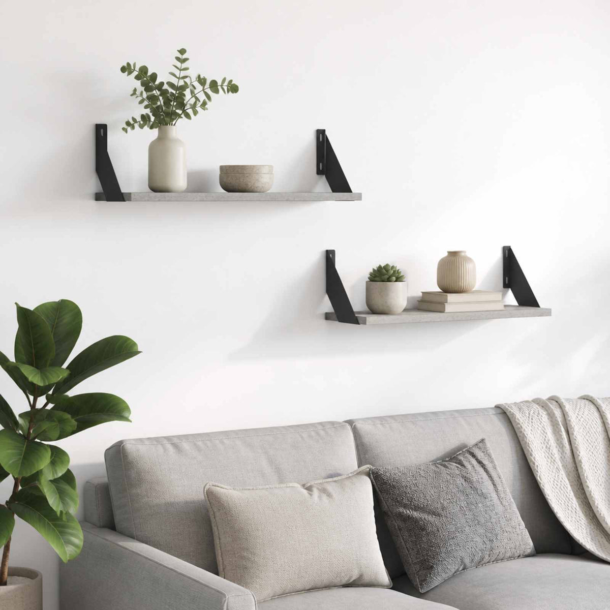 Wall Shelves 2 pcs Concrete Grey 60 x 20 x 17 cm