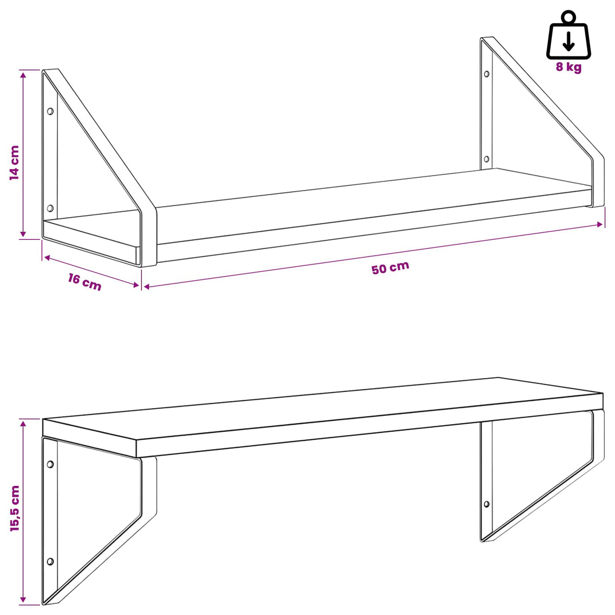 Wall Shelves 2 pcs Artisan Oak 50 x 16 x 15.5 cm