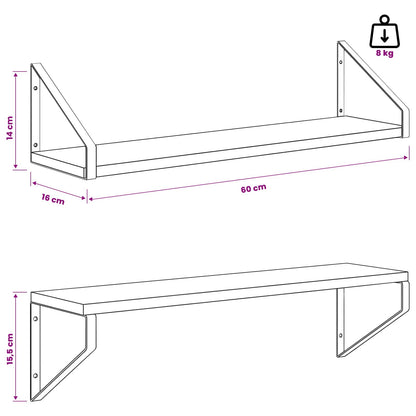 Wall Shelves 2 pcs Black Oak 60 x 16 x 15.5 cm