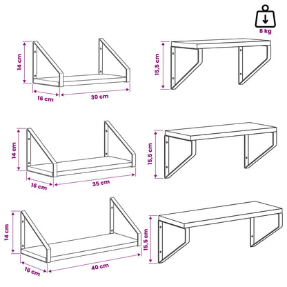 Wall Shelves 6 pcs Concrete Grey 40 x 16 x 15.5 cm