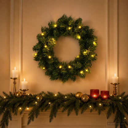 Christmas Wreath Green Ø 30 cm PVC 25 LEDs