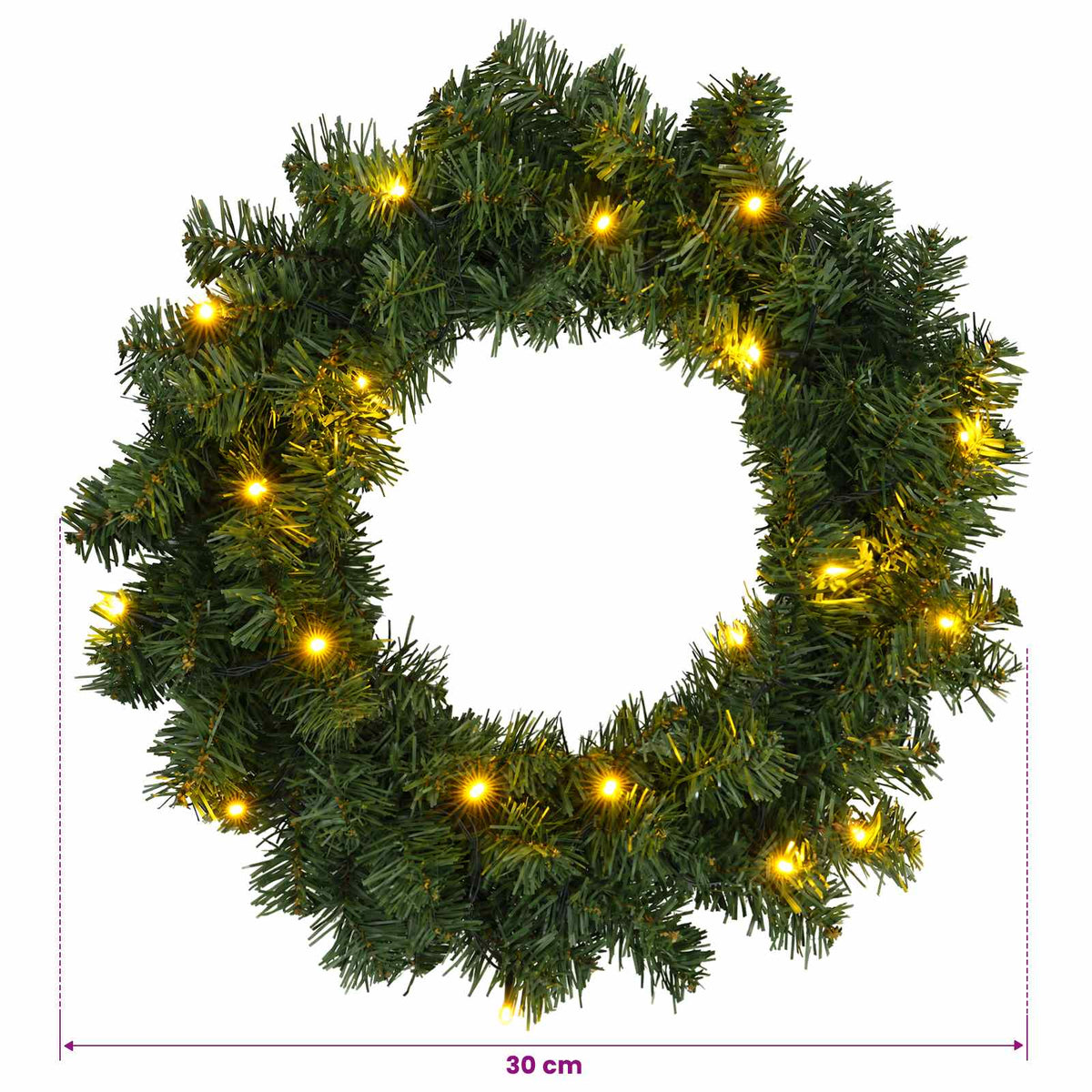 Christmas Wreath Green Ø 30 cm PVC 25 LEDs