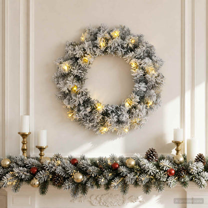 Christmas Wreath Green and White Ø 50 cm PVC 25 LEDs