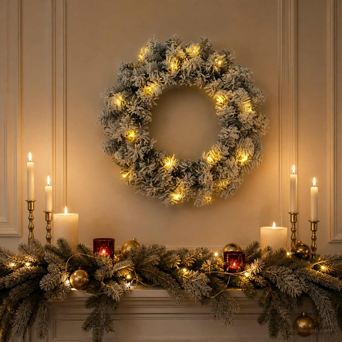Christmas Wreath Green and White Ø 30 cm PVC 25 LEDs