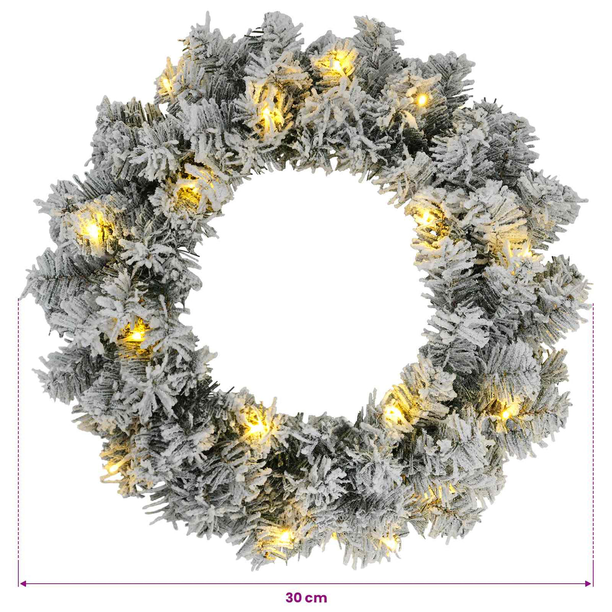 Christmas Wreath Green and White Ø 30 cm PVC 25 LEDs
