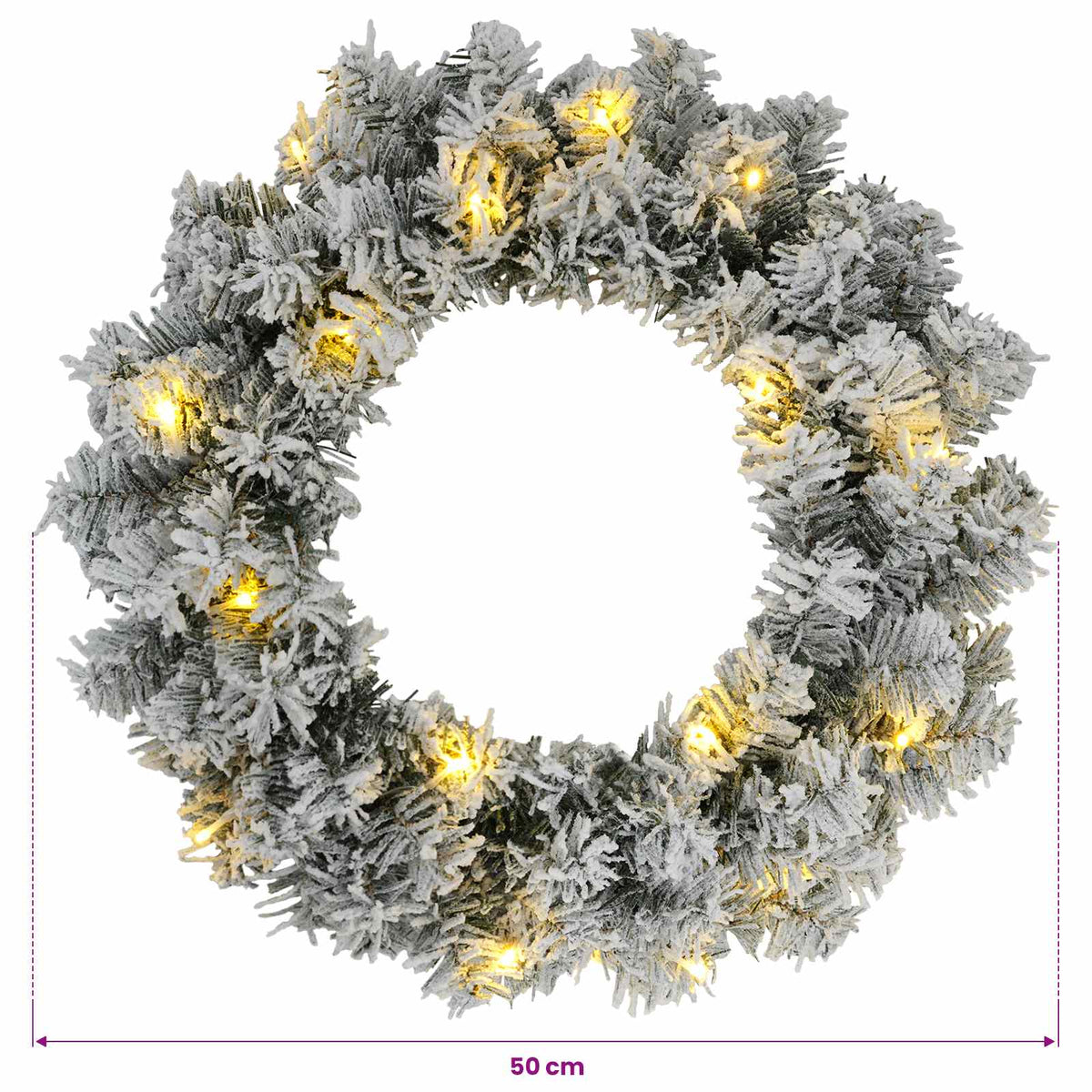 Christmas Wreath Green and White Ø 50 cm PVC 25 LEDs