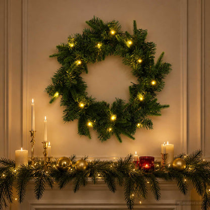Christmas Wreath Green Ø 30 cm PVC and PE 25 LEDs