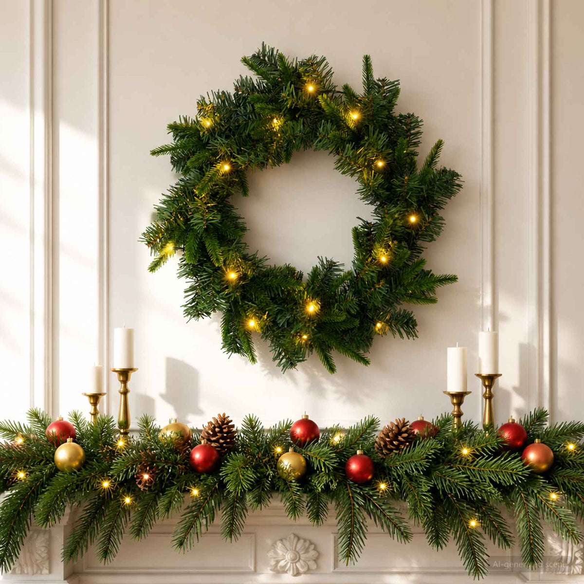 Christmas Wreath Green Ø 30 cm PVC and PE 25 LEDs