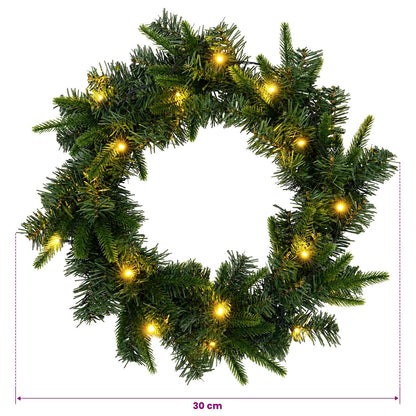 Christmas Wreath Green Ø 30 cm PVC and PE 25 LEDs