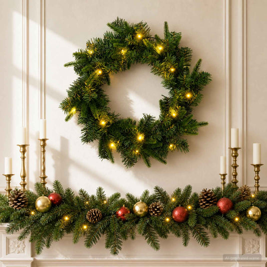 Christmas Wreath Green Ø 50 cm PVC and PE 25 LEDs