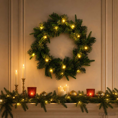 Christmas Wreath Green Ø 50 cm PVC and PE 25 LEDs