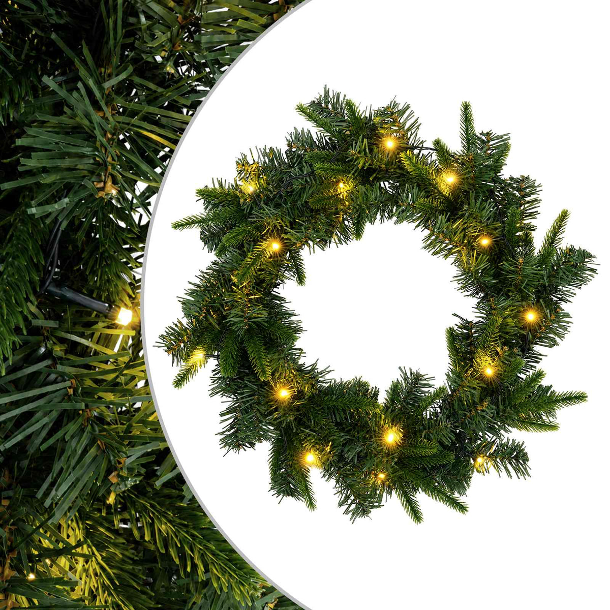 Christmas Wreath Green Ø 50 cm PVC and PE 25 LEDs