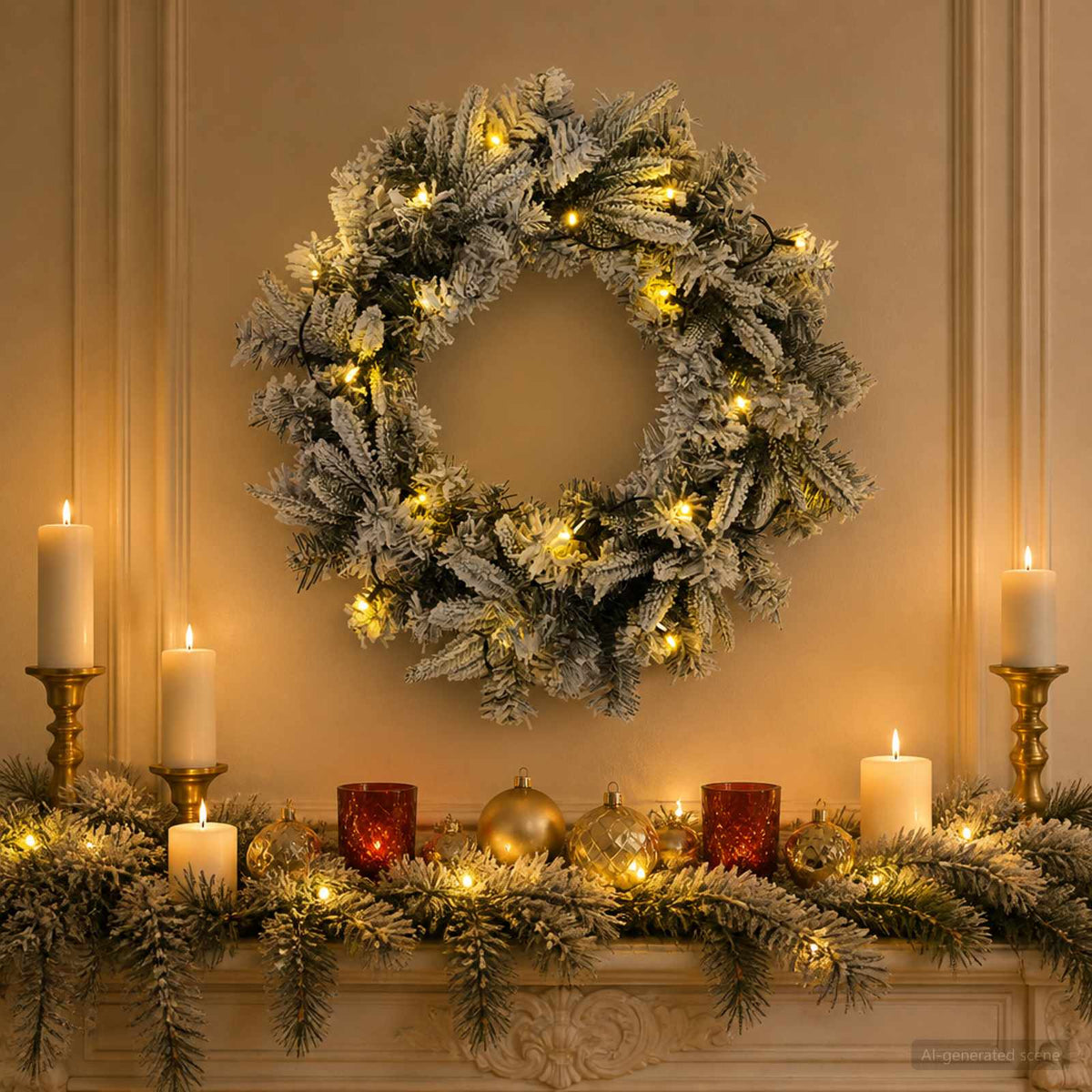 Christmas Wreath Green and White Ø 50 cm PVC and PE 25 LEDs