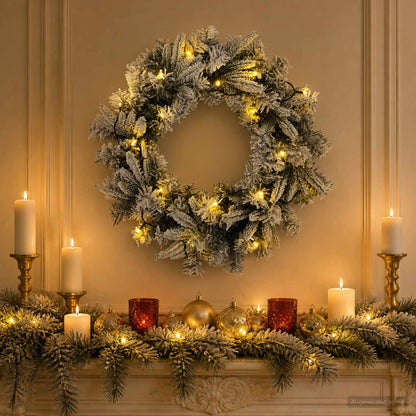 Christmas Wreath Green and White Ø 50 cm PVC and PE 25 LEDs